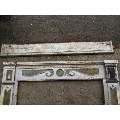 1600A - A 19th century painted cast iron three sectional fire surround with receded detail, mantle 162cm wid... 