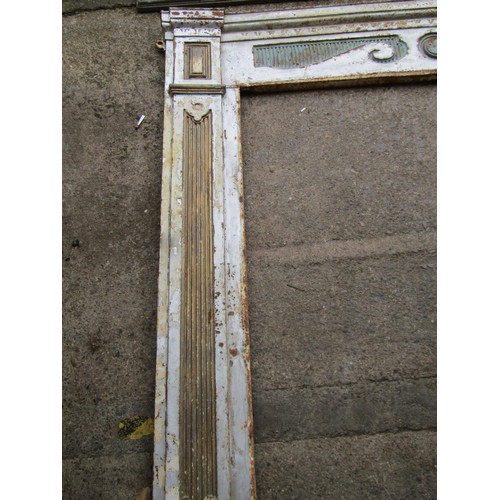 1600A - A 19th century painted cast iron three sectional fire surround with receded detail, mantle 162cm wid... 