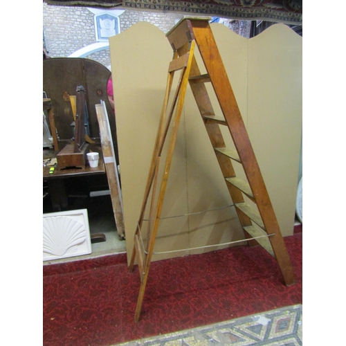 1433 - A vintage pine and ply folding step ladder, 191cm high.