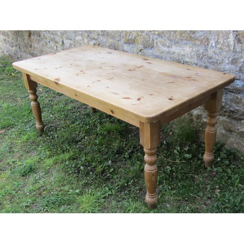 1226 - A pale pine farmhouse kitchen table, 77cm high, 181 x 90cm.