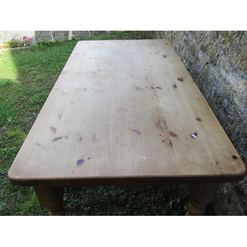 1226 - A pale pine farmhouse kitchen table, 77cm high, 181 x 90cm.