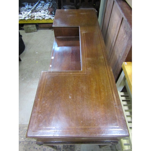 1239 - A mahogany and satinwood dressing table (converted from a square piano) with painted drawer fronts i... 