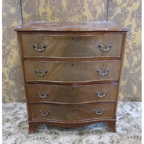 1314 - A George III design serpentine mahogany chest of four long drawers, with brass handles, raised on br... 