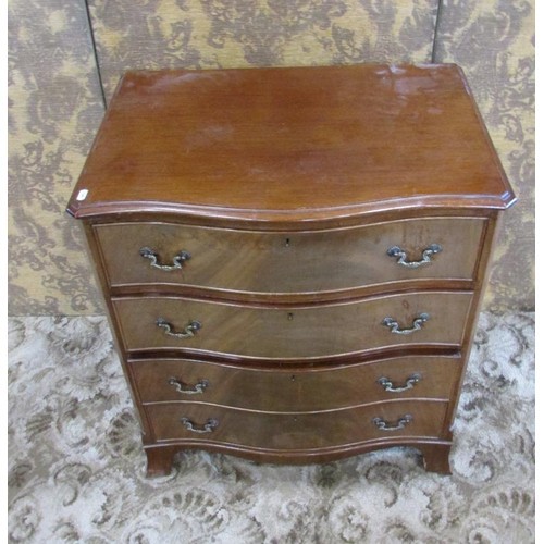 1314 - A George III design serpentine mahogany chest of four long drawers, with brass handles, raised on br... 