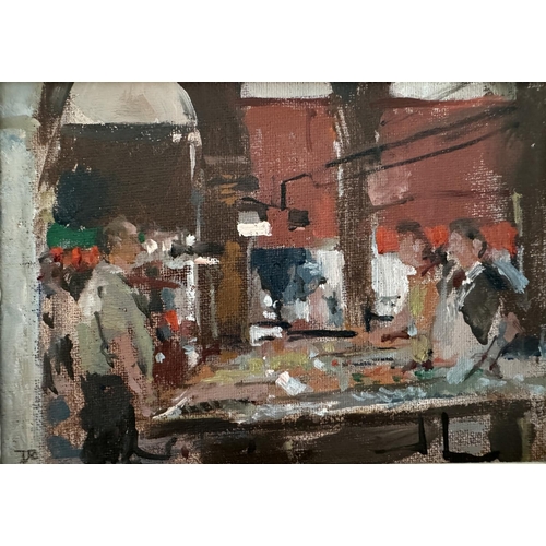 1664 - Tom Coates PPNEAC., PPRBA., RWS., RP., (b. 1941) - 'Fish Market - Venice', oil on canvas board, init... 