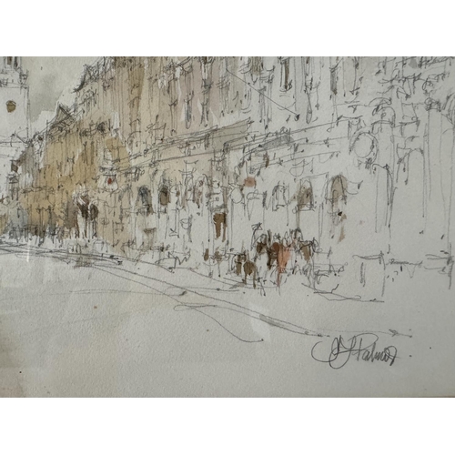 1676 - John Frederick Palmer (1939-2021) - Two pencil and watercolour studies of streets of London, both si... 