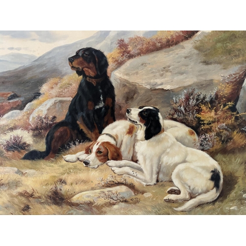 1677 - Henry Roland (20th century) - Three dogs on the moors, signed lower right, oil on canvas board, 60 x... 