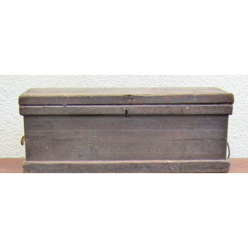 1547A - An old pine munitions/ tool box, with remnants of original painted finish and hinged cover, 27cm hig... 