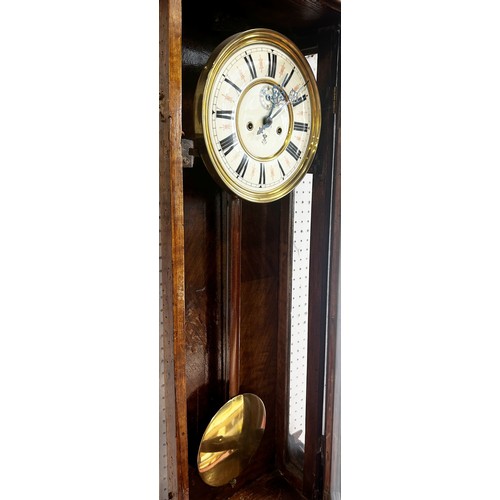 401 - A large and impressive 19th century walnut Vienna type regulator wall clock, 150cm high, 47cm wide (... 