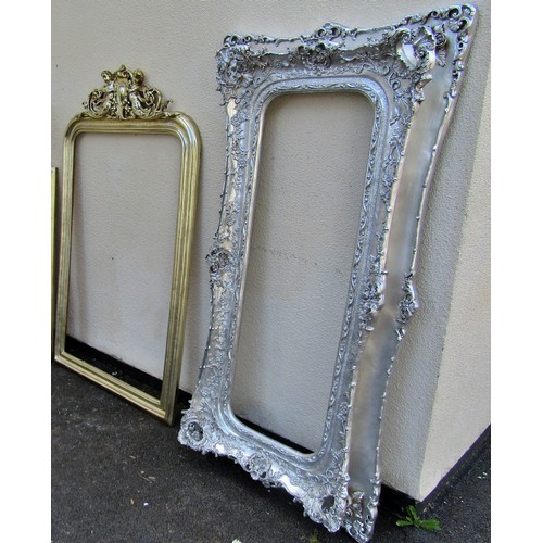 1589 - A large reproduction gilt overmantel mirror frame, 170 x 102cm, together with a further large reprod... 