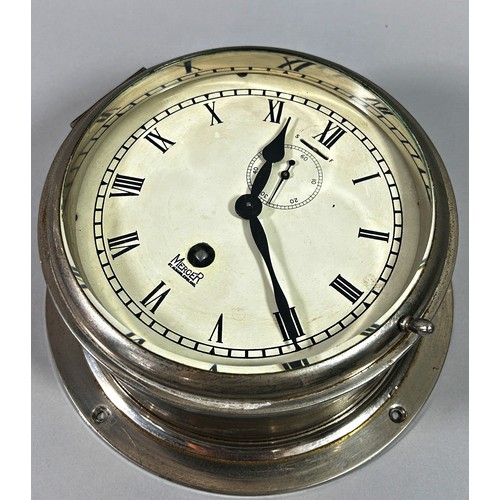 408 - A Mercer bulk head clock with polished chrome case, 6” dial.