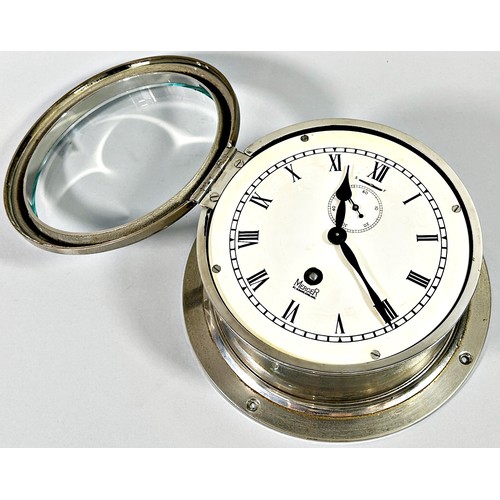 408 - A Mercer bulk head clock with polished chrome case, 6” dial.