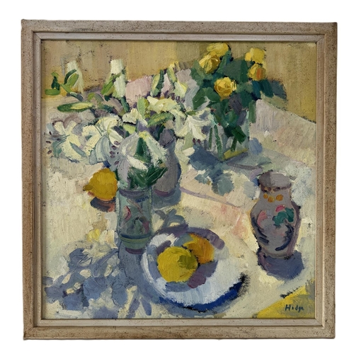 1641 - Anthony Hodge (Local Artist, 1948-2009) - Lilies and lemons, signed below, oil on board, with Heathc... 