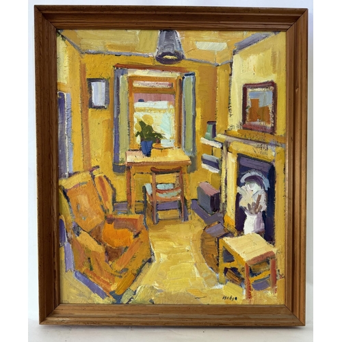 1642 - Anthony Hodge (Local Artist, 1948-2009) - Summer living room interior, signed below, oil on board, w... 