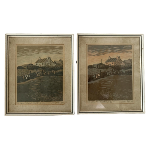 1647 - John Stops (1925-2002) - Two linocut prints of the same subject, with variations in colour, 'Ty-Gwyn... 