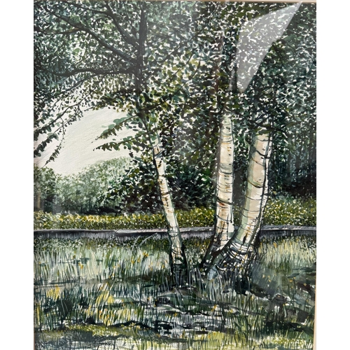 1648 - J. Sharkey - Untitled (Trees in a field, 1997), watercolour on paper, signed lower right with label ... 