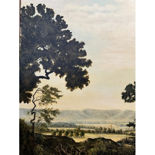 1656 - British School - A large 20th century landscape scene in the 18th/19th century style depicting two h... 