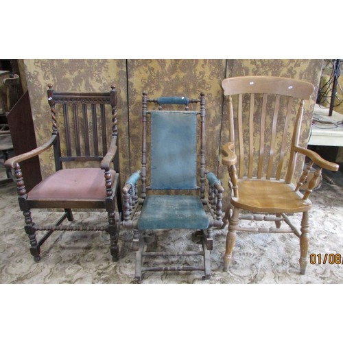 1327 - Four various chairs to include a 20th century Windsor kitchen elbow chair, an American rocking chair