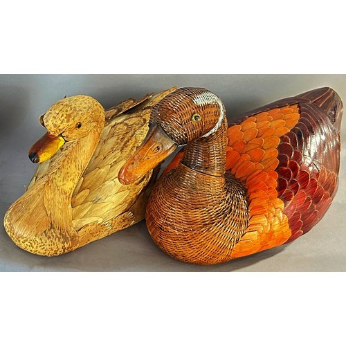 558 - A large 20th century Mallard Drake decoy duck, of painted timber and cork construction, 36cm long, t... 