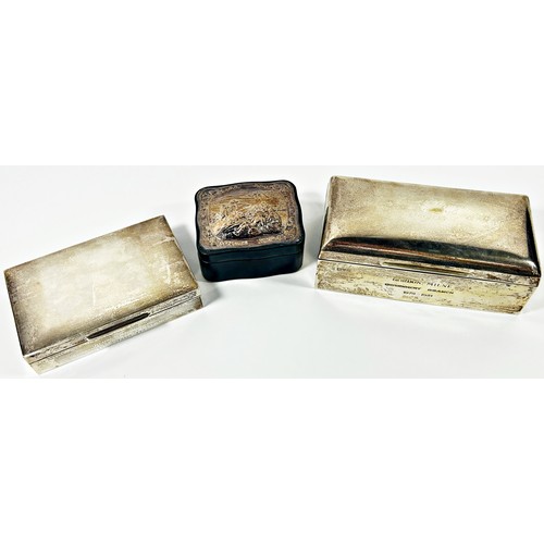 276 - A silver cigar and cigarette box, together with another silver cigarette box (both with presentation... 