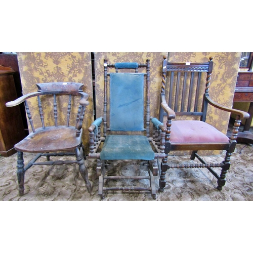 1327 - Four various chairs to include a 20th century Windsor kitchen elbow chair, an American rocking chair