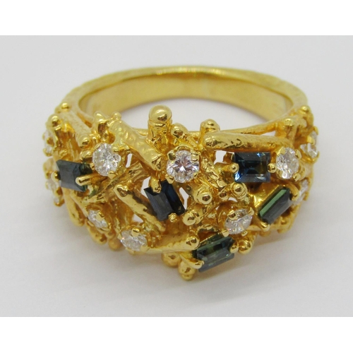 357 - Kutchinsky 18ct baguette-cut topaz and brilliant-cut diamond ring, London 1966, size P, 12.1g, with ... 