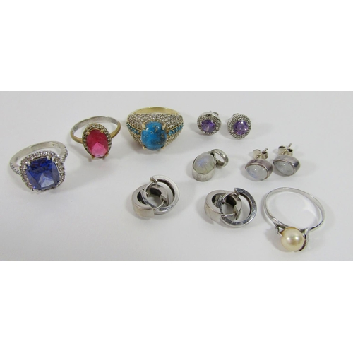 359 - Mixed collection of jewellery including three silver bracelets of various design, three silver gem c... 