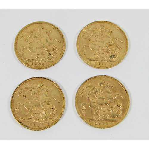 Four sovereigns dated 1896, 1910, 1911 and 1904