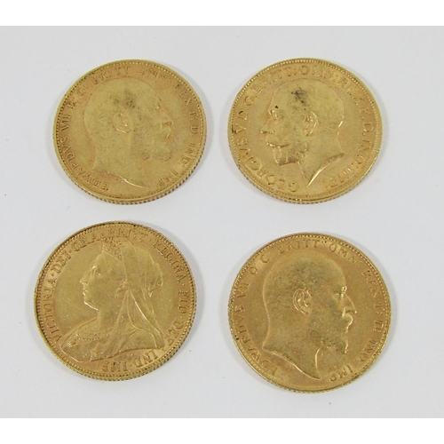 388 - Four sovereigns dated 1896, 1910, 1911 and 1904