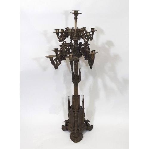 561 - A tall and impressive puginesque 19th century continental gothic thirteen light floor-standing cande... 