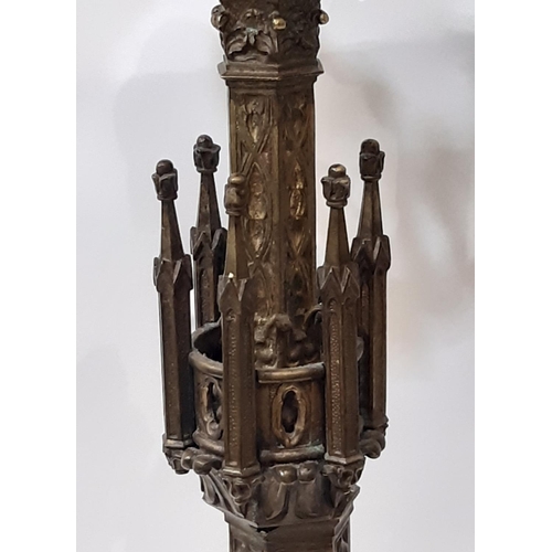 561 - A tall and impressive puginesque 19th century continental gothic thirteen light floor-standing cande... 