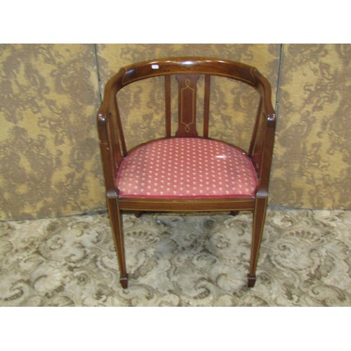 1336 - A Georgian mahogany elbow dining chair together with an inlaid mahogany tub chair (2)