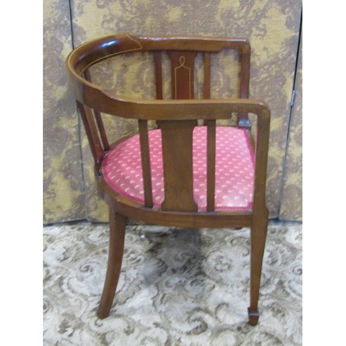 1336 - A Georgian mahogany elbow dining chair together with an inlaid mahogany tub chair (2)