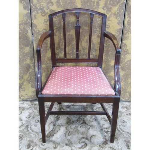 1336 - A Georgian mahogany elbow dining chair together with an inlaid mahogany tub chair (2)