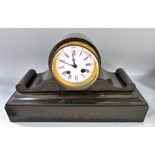 411 - Two Victorian black slate and marble mantle clocks and two others (4)