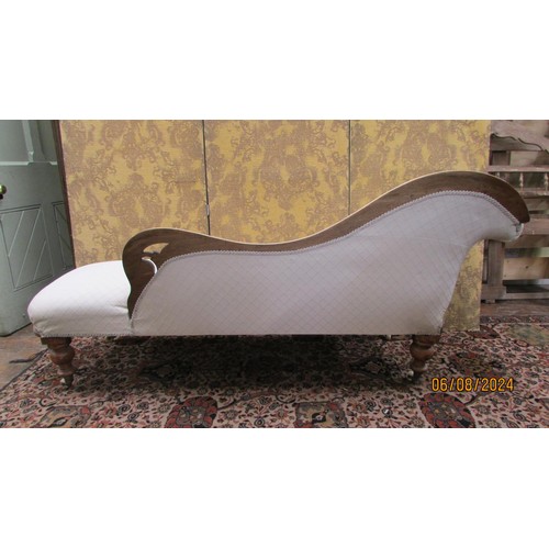 1445A - Victorian chaise longue with carved walnut showwood frame and reupholstered finish, 180cm long