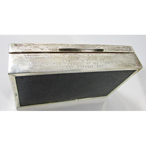 276 - A silver cigar and cigarette box, together with another silver cigarette box (both with presentation... 