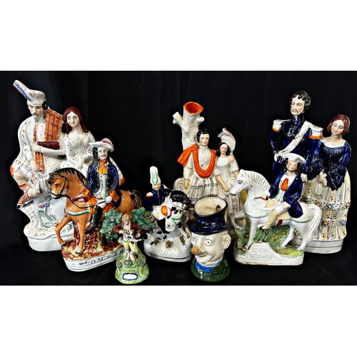 34 - A group of six 19th century Staffordshire figures including Burns and Mary, Tom King etc (16) togeth... 