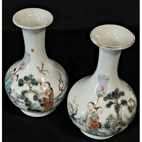 61 - Chinese export porcelain pair of vases and teapot (3) all with hand-painted character floral detail