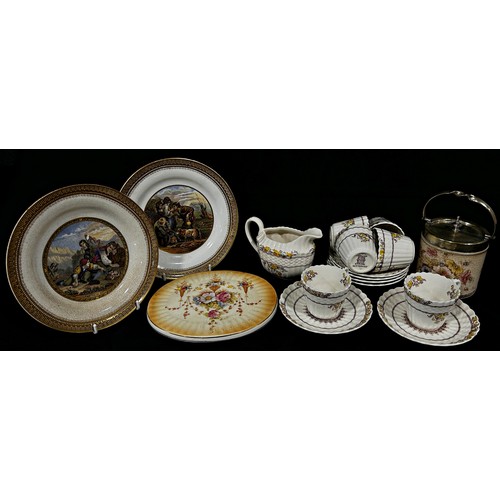 106 - A collection of ceramics to include Colclough, floral and Copeland tea sets, two Pratt ware plates, ... 