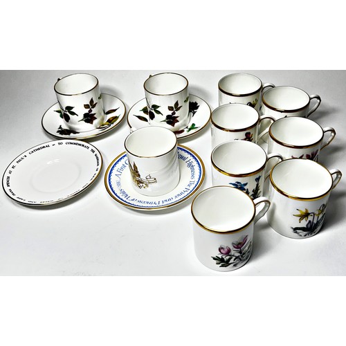 77 - A set of six Royal Worcester coffee cans and saucers in a black and gilt colourway, further Worceste... 