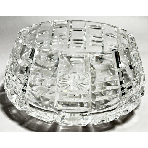 179 - A Waterford square cut crystal glass bowl, 18cm base diameter tapering to 13cm opening, engraved Wat... 