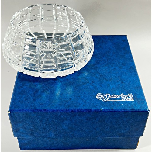 179 - A Waterford square cut crystal glass bowl, 18cm base diameter tapering to 13cm opening, engraved Wat... 