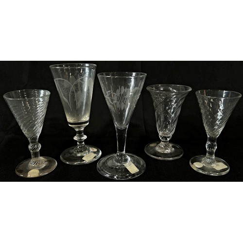 185 - A mixed selection of nine small early 19th century conical wine and port glasses.