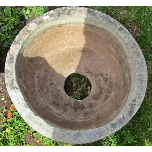 1063 - A weathered cast composition stone squat circular planter with lobbed bowl 25 cm high x 55 cm diamet... 