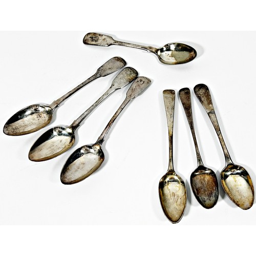 241 - A cased set of six silver teaspoons, a sugar tong and another case with seven varying silver spoons,... 