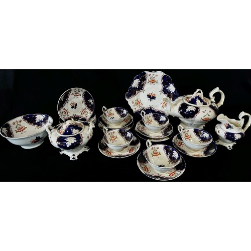 134 - A Welsh gaudy tea service comprising tea pot, sugar bowl, jug, cups and saucers (incomplete)