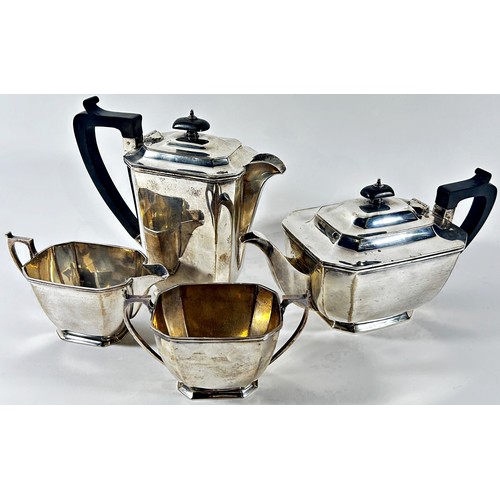 264 - A silver Art Deco style four piece tea service, Sheffield 1945, maker Harrison Brothers & Houson, 55... 