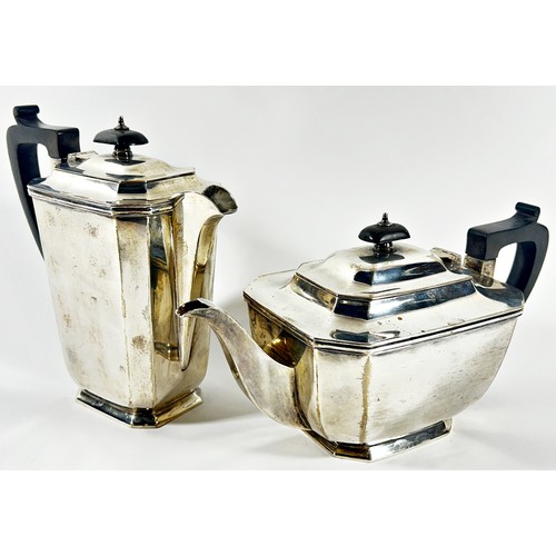 264 - A silver Art Deco style four piece tea service, Sheffield 1945, maker Harrison Brothers & Houson, 55... 