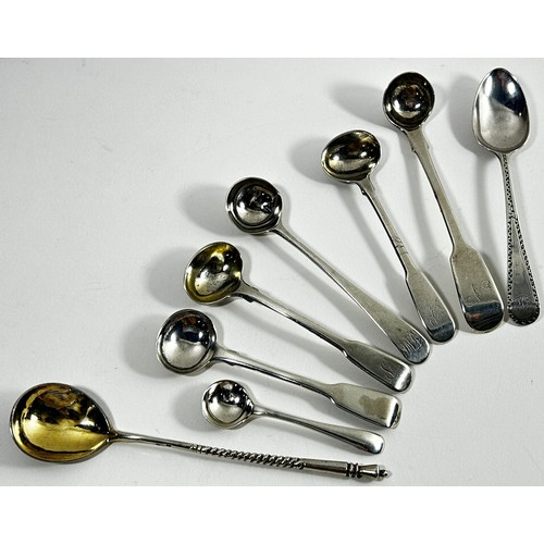 269 - A mixed lot of silver spoons to include a Norwegian carved handled spoon stamped 830, a silver soup ... 